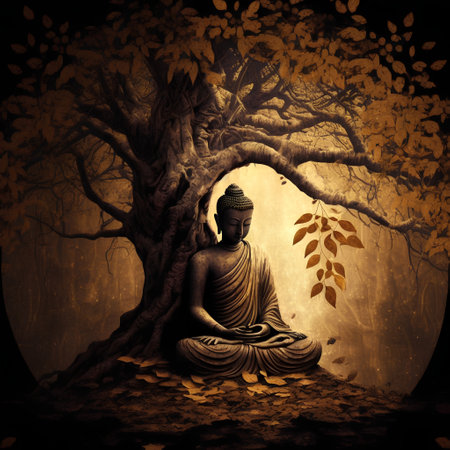 197937245 buddha statue in the forest with tree grunge background