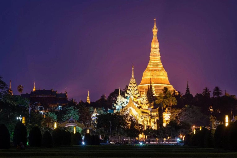 Myanmars shwedagon pagoda at dusk 1929