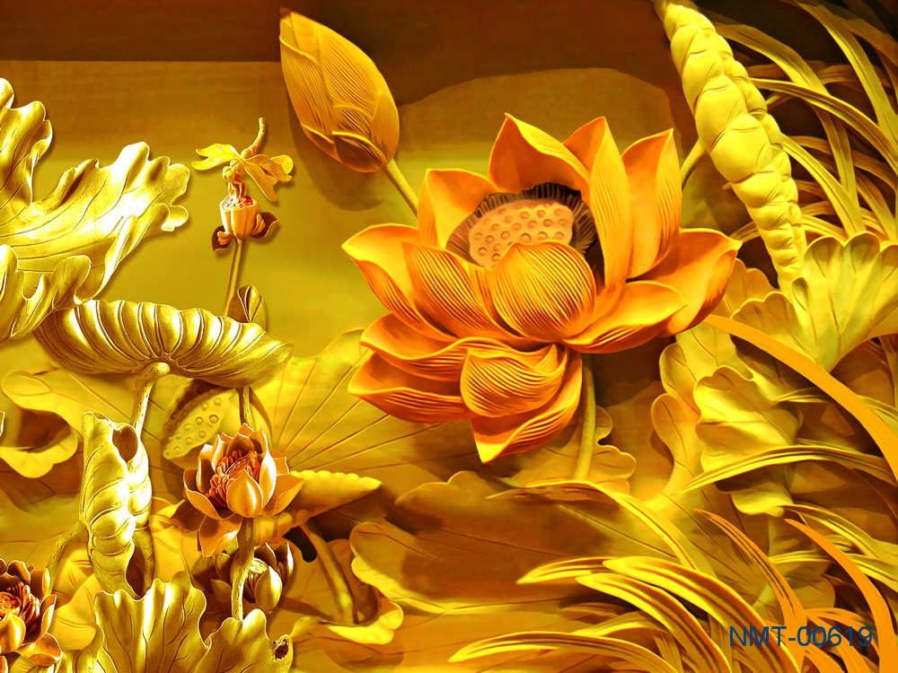 Tranh dan tuong 3d sen vang