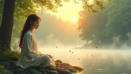 Pngtree mindfulness and calm with girl meditating outdoors image