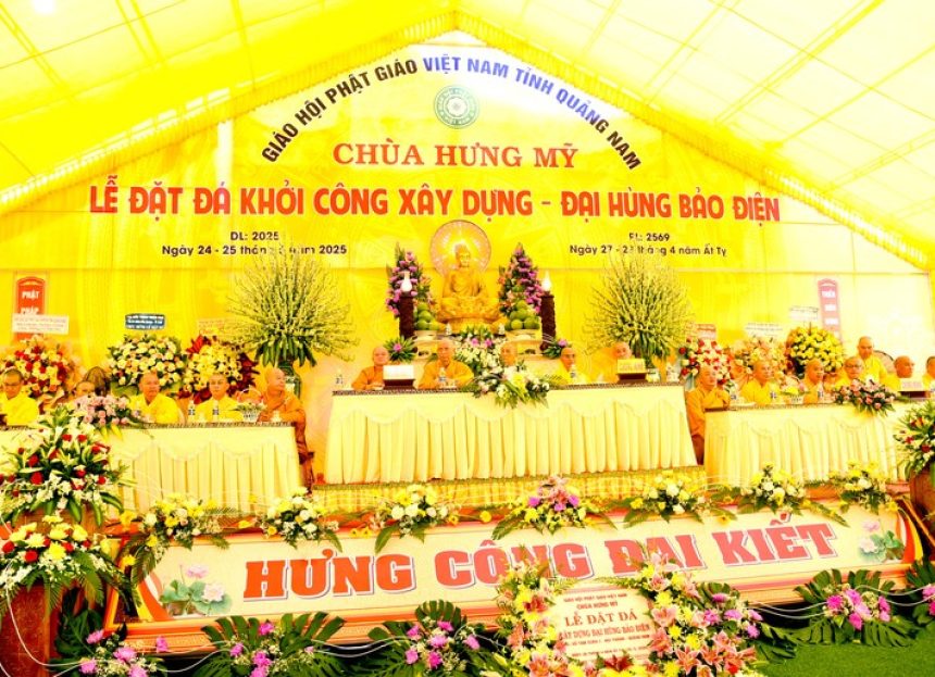 Quảng Nam: Lễ đặt đá khởi công xây dựng đại hùng bảo điện chùa Hưng Mỹ